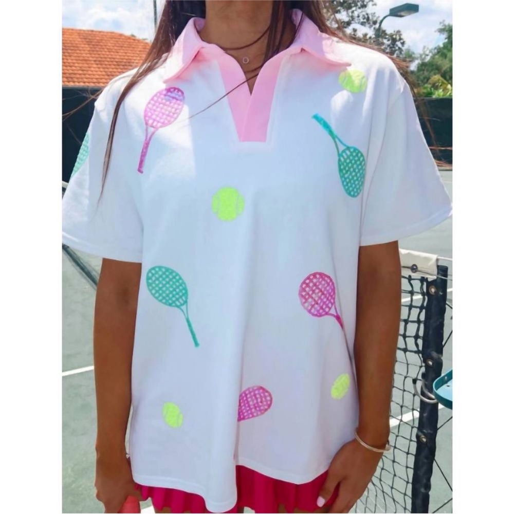 NEW FANTASTIC FAWN tennis sequin embroidery shirt in white